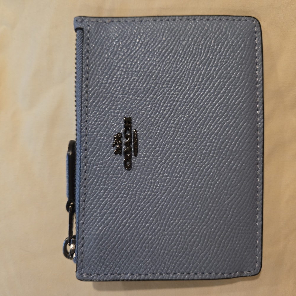 Coach ID case, card holder, key ring blue/gray leather EUC
